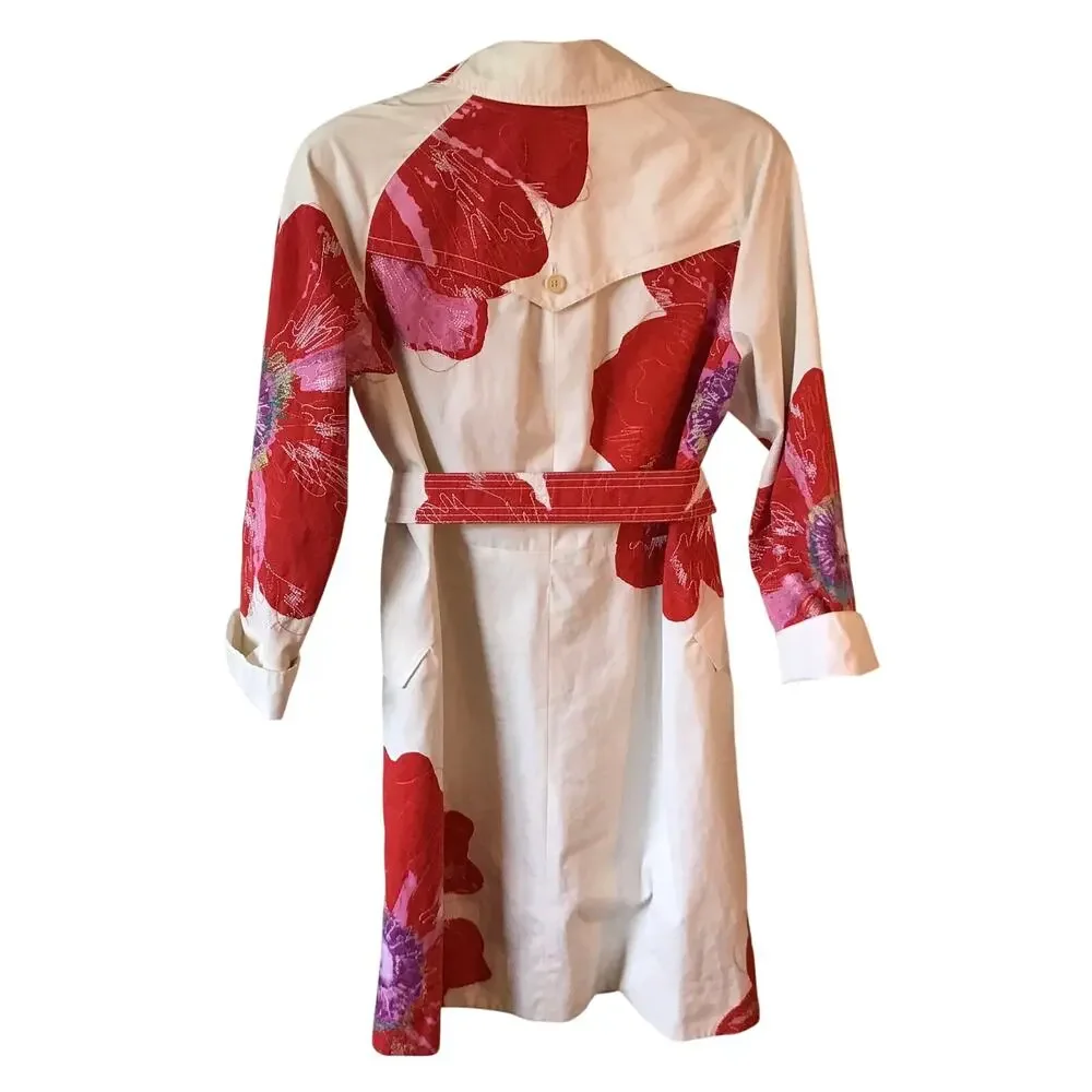 Coach White Poppy Cotton Trench Coat Women's Size S